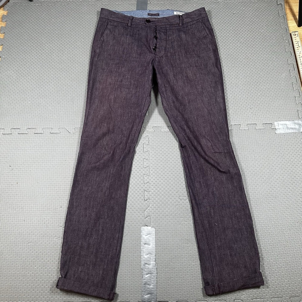 Gustin Slim Washed Canvas Pants Burgundy Mens 36x36 Button Fly USA Made EUC